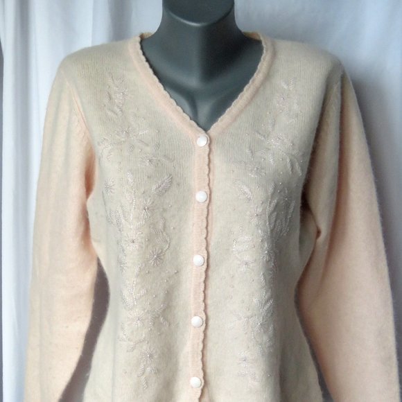 1990s Beaded Embroidered Wool Angora Cardigan - Picture 3 of 13